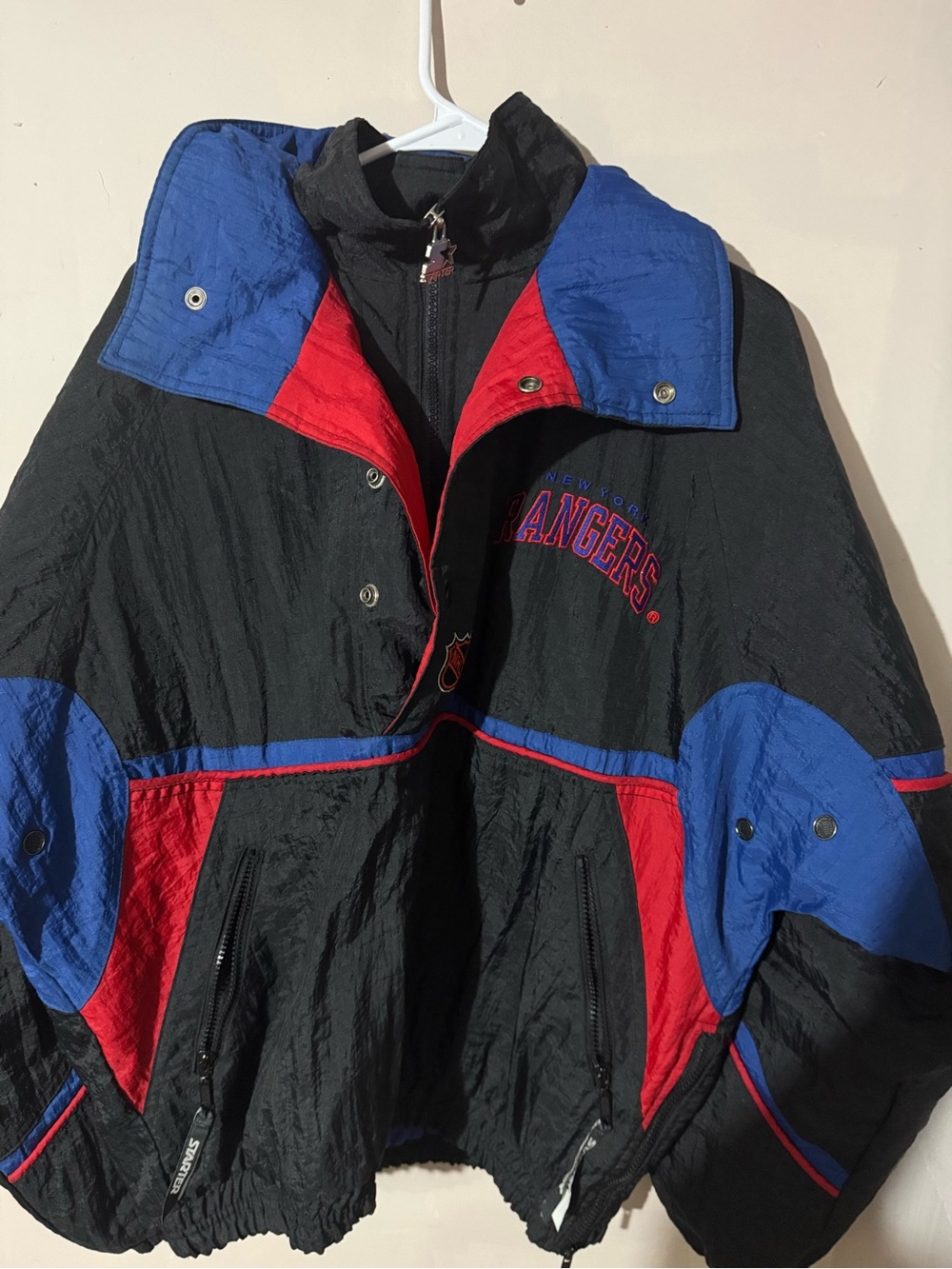 Black Bomber Jacket with Blue & Red Trim - New York Rangers Style - Picture 11 of 16